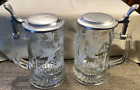 Set of 2 Etched Beer Steins w/ 95% Zinn Pewter Lids - Excellent Condition!