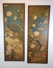 Pair of Antique 18th / 19th C. Painted Silk Chinoiserie Wall Panels Chinese