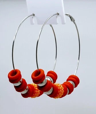 Brinco Boho 3 polegadas grande prata cor laranja bola de plástico moda argola moda - Imagem 1 de 4