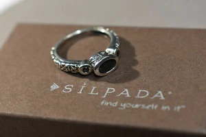 Silpada 925 Sterlingsilber schwarz CZ kleiner schwarzer eleganter Ring Größe 8 R2398 Kubik - Bild 1 von 10