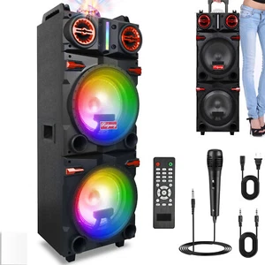 Rechargable Bluetooth Party Speaker Dual 10" Subwoofer Karaoke System LED DJ PA - Picture 1 of 13