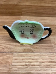 Vtg Japan Porcelain Hand Painted Light Green Tee Bag Holder Mini Dish Wall Decor - Picture 1 of 5