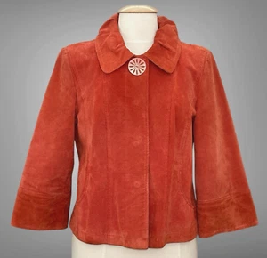 VTG Y2K Live a Little Womens Jacket M Orange Suede Leather Western Boho Cowgirl - Picture 1 of 15