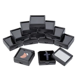 Paquete de 24 cajas de exhibición de piedras preciosas negras contenedor de joyería con tapas superiores transparentes 4 cm - Imagen 1 de 7