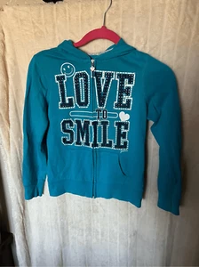 Justice Love To Smile Full Zip Blue Hoodie Girls Size 10 - Picture 1 of 10