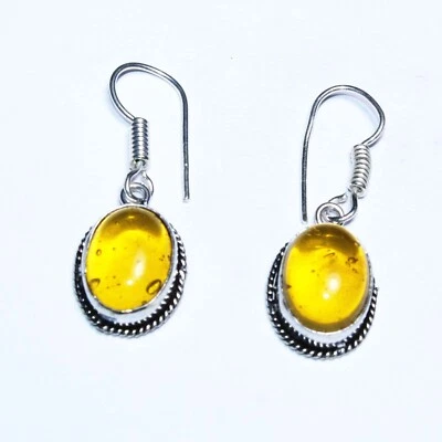 Brinco de pedra preciosa feito à mão Hydro âmbar formato oval tamanho 1,5 polegadas - Imagem 1 de 4