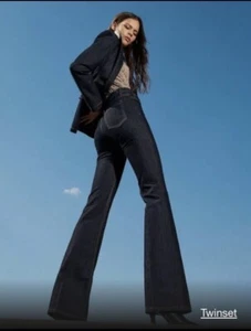 Twinset Milano Kickflare Dark Blue Jeans - Size Waist 27 - Picture 1 of 6