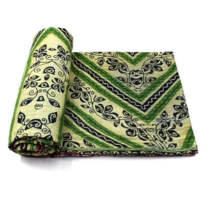 Vintage Quilt Indian Organic Cotton Bedspread Comforter Bedding Throw - Picture 1 of 6
