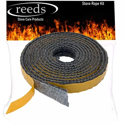 Flat Stove Rope Self Adhesive Black Glass Seal Stove Fire Rope 15mm Wide Reeds - Image 1 of 3