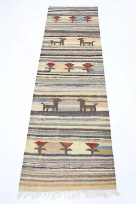 8 ft Hallway Tribal Runner Animal Kilim Afghan Hand Knotted Wool Kilim - Image 1 of 4