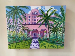 Arte K C Jones EL HOTEL REAL HAWAIANO Impresión Waikiki Honolulu Palmeras de Hawai - Imagen 1 de 9
