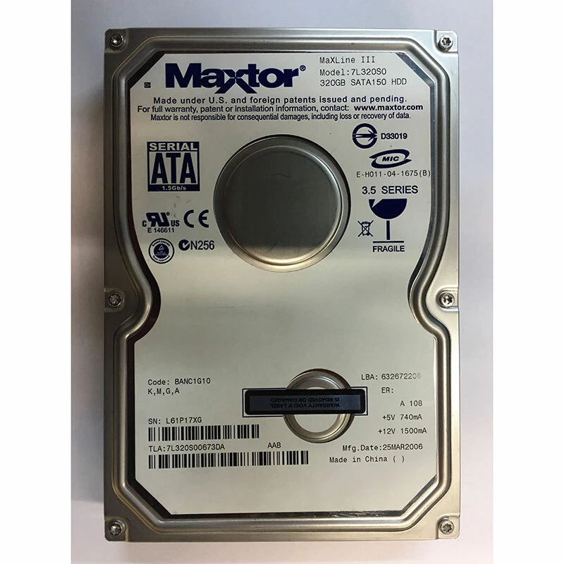 7L320S0 - Maxtor 320GB 7200 RPM SATA 3.5" HDD - Image 1 of 1