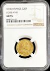 1814 A Gold France 20 Francs King Louis Xviii Coin Ngc About Uncirculated 55