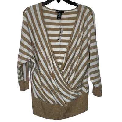 New York & Company Knitted Sweater Shrug Striped 3/4 Sleeve Women Size Large NWT - Image 1 of 4