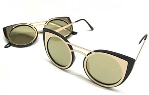 Stylish Retro Ladies Big Black Cat Eye Sunglasses Rose Gold Mirrored UV400 Lens - Picture 1 of 5