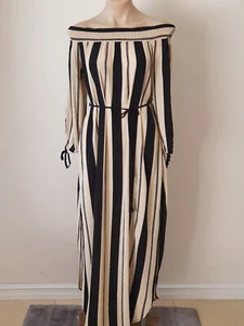 Seed Heritage size XS fit up to a 10 black & beige striped maxi dress - Picture 1 of 15