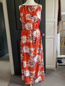 π» NEXT VINTAGE ICONIC ORANGE FLORAL HALTER NECK MAXI DRESS SIZE 14 π» - Picture 1 of 7