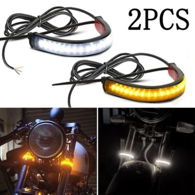 2Pcs Universal LED Motorcycle Turn Signal Light & DRL Amber White Flashe Lamp - Image 1 of 4