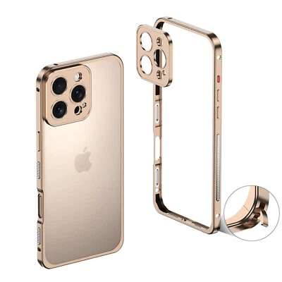 Slim Metal Bumper Frame Case with Metal Lens Cap For iPhone 17 Pro Max/16e/15/14 - Image 1 of 4
