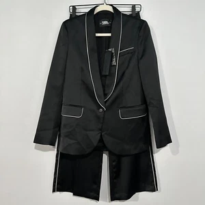 Traje Karl Lagerfeld de satén con ribete de pipa negro para mujer IT 40 pantalones cortos y blazer - Imagen 1 de 20