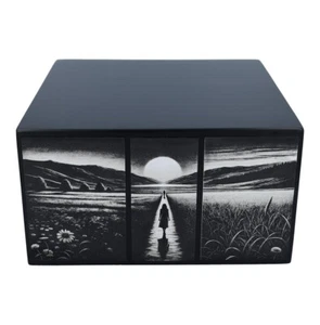 Black wooden personalized urn Triptych urn for human ashes Personalise box - Picture 1 of 9