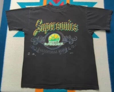 Camisa De Colección Seattle Supersonics Sonics Club de Baloncesto Desteñida Negra Mediana Foto 1 de 4