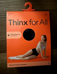 Ropa interior Thinx para todo el día absorción a prueba de fugas período cintura alta negra grande - Imagen 1 de 5