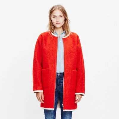 $268 Madewell Rojo Cocoon Sherpa Forrado Mezcla de Lana Cremallera Abrigo Largo Chaqueta XXS Foto 1 de 4