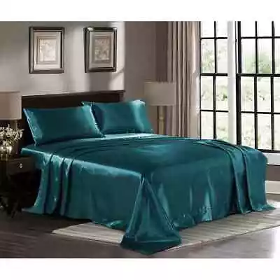 Sábana plana de microfibra satinada King Teal Pure Bedding King nueva sin etiquetas Foto 1 de 4