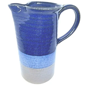 Hand Thrown Blue Striped Ceramic Studio Pottery Pitcher by Leigon MCM Signed 70s - Picture 1 of 11