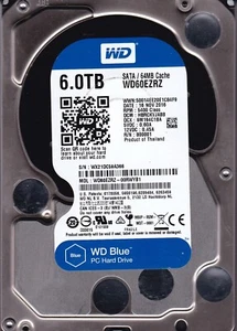 WD60EZRZ-00RWYB1 HBRCKVJABB sn: WX21DC NOV 2016 6TB SATA 3.5" Western Digital - Afbeelding 1 van 5