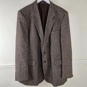 St Michael Vintage Herringbone Wool Tweed Blazer Jacket 46 Chest Brown - Picture 1 of 20