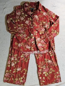 Pigiama Vintage Lauren Ralph Lauren Cotone Set 2 Pezzi Floreale Donna Taglia Large Rosso - Foto 1 di 20