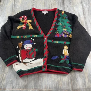 Vintage Christmas Cardigan Sweater Women’s XL Rosanna Snowman Tree Candy Cane - Picture 1 of 4