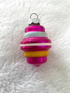 Vintage Shiny Brite Quecksilber Glas Ornament UFO Fuchsia Hot Pink Streifen MCM 2,25" - Bild 1 von 1