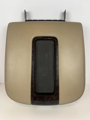 07-14 OEM GMC Yukon Sierra Denali Armrest Console Tan Woodgrain Leather Lid - Image 1 of 4