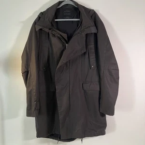 AllSaints Jacket Mens Large Hooded Parka Coat Utility Long Drawstring - Picture 1 of 23