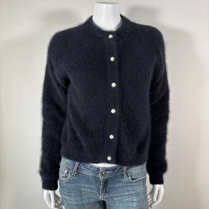 70% Angora Fuzzy Vintage BRASS PLUM Black Cardigan Sweater 32" bust - Picture 1 of 10