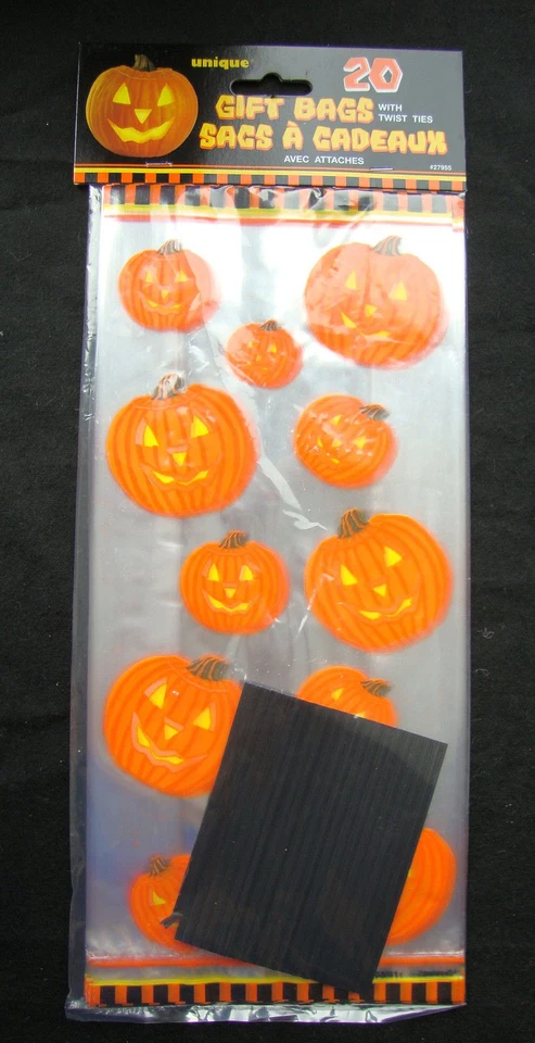 Halloween Cello Pumpkin Bags Loot Treat Cookie Trick Treat Cellophane Party Bags - Image 1 of 1