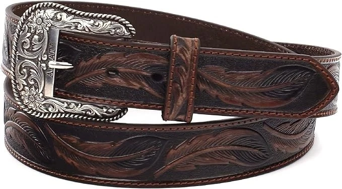 ARIAT Cintura cowboy western country cuoio marrone pelle fibbia piume incisa - Immagine 1 di 1