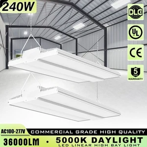LED Linear High Bay Light 240W Warehouse Garage Hanging Fixtures 36000LM -2 PACK - Picture 1 of 11