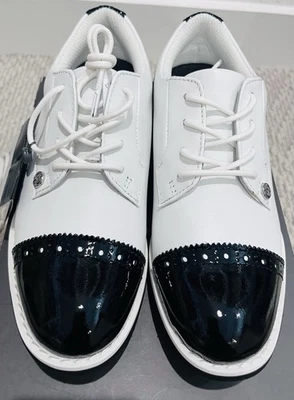 NIB G/Fore Gallivanter Cap Toe Golf Shoe Black White 5.5 - Image 1 of 4