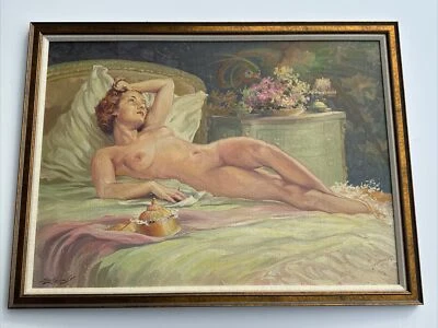EMERSON LEWIS PAINTING FINEST LARGE NUDE FEMALE MODEL ANTIQUE EXHIBITED FAMOUS - Image 1 of 4