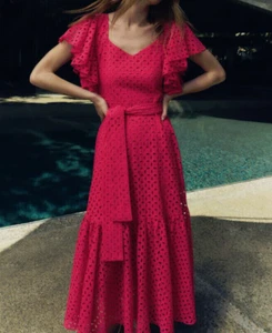 NWT ZARA WOMAN'S EMBROIDERED MIDI DRESS FUCHSIA Size XS REF: 3088/922 - Picture 1 of 15