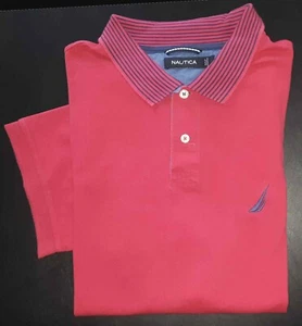 Camisa polo de golf Nautica azul marino destacados rosa liso S/S L s3939 - Imagen 1 de 7