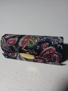 Vintage Black Fabric Lipstick Case w/ Mirror Female Beauty Gift Retro Case - Imagen 1 de 3