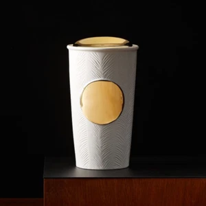Starbucks White Feather Feather Double Wall Insulated Traveler/10 fl oz - Picture 1 of 3