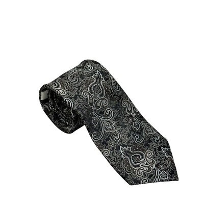 Corbata retro Joseph Abboud diseño cachemir negro marrón jacquard 100 % seda para hombre nueva con etiquetas Foto 1 de 4