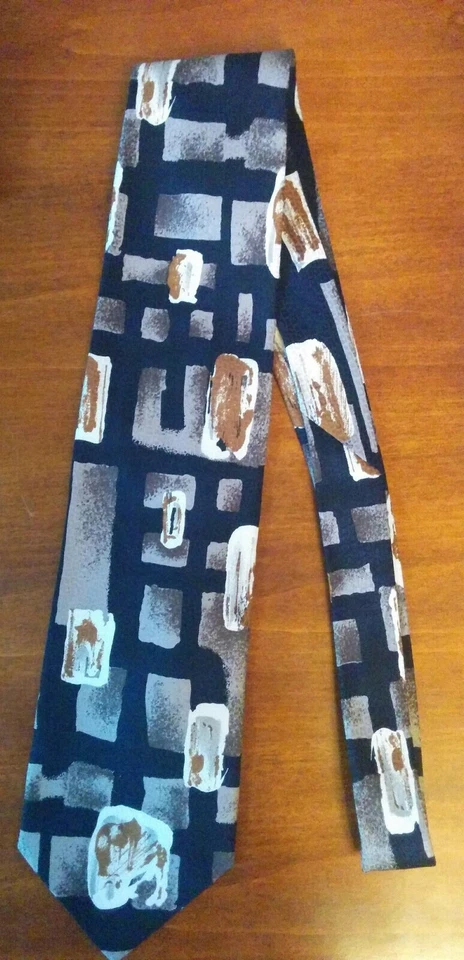 J.T. Beckett 100% 真丝男式领带抽象棕色、棕褐色、绿色黑色  — 第 1/4 张图片