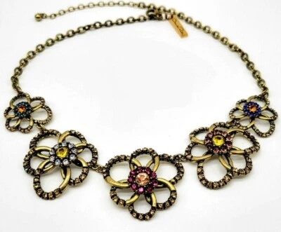 Oscar de la Renta Mod Flower Necklace with Multicolor Swarovski Crystals - Image 1 of 4